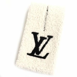 ルイヴィトン(LOUIS VUITTON)の極美品▼2021年製 ルイヴィトン M77054 エシャルプ・シャーリング LVシグネチャー刺繍 ムートン マフラー 白×黒  正規品 紙袋付(マフラー)