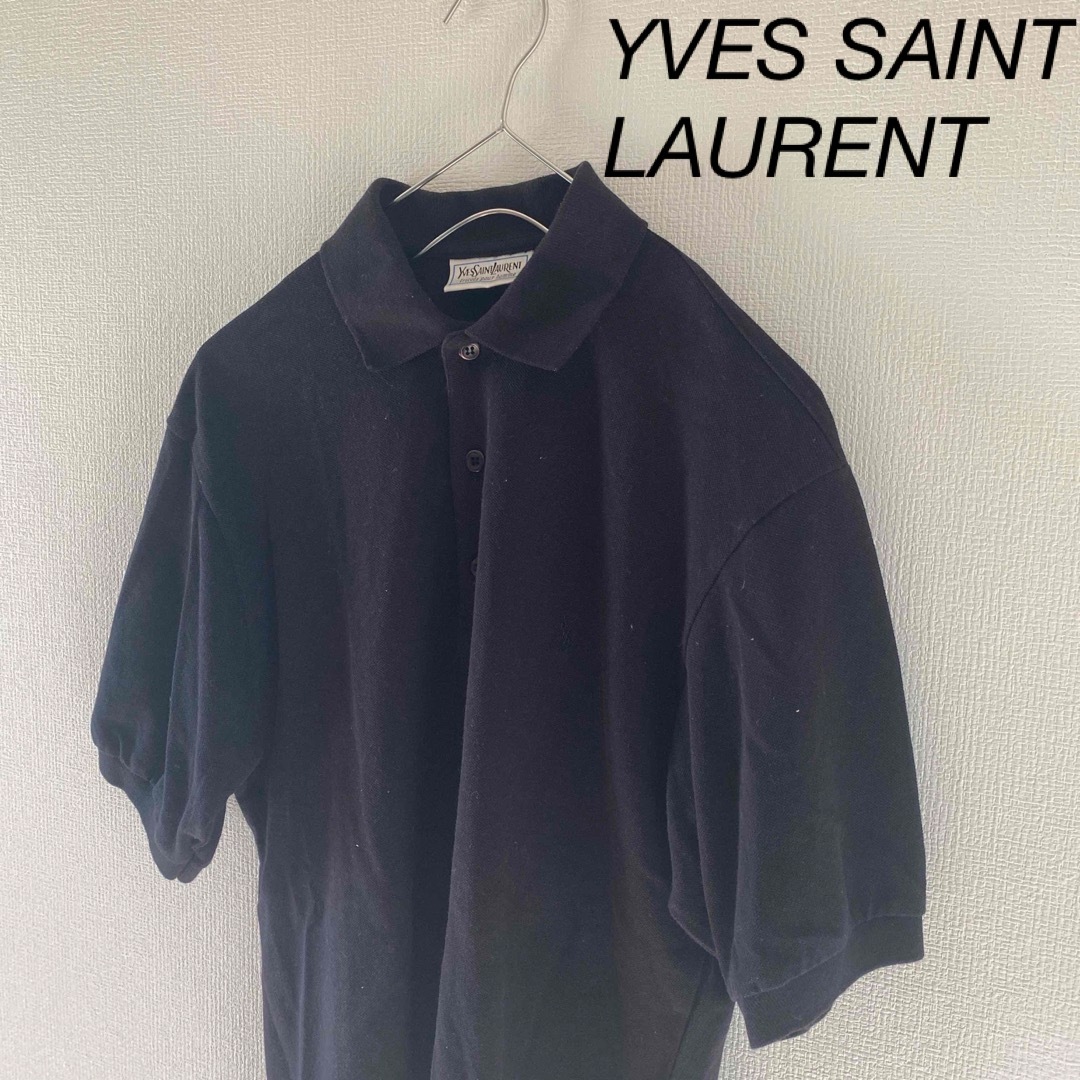 YVESSAINTLAURENTイブサンローランポロシャツ半袖ブラック黒Lメンズ