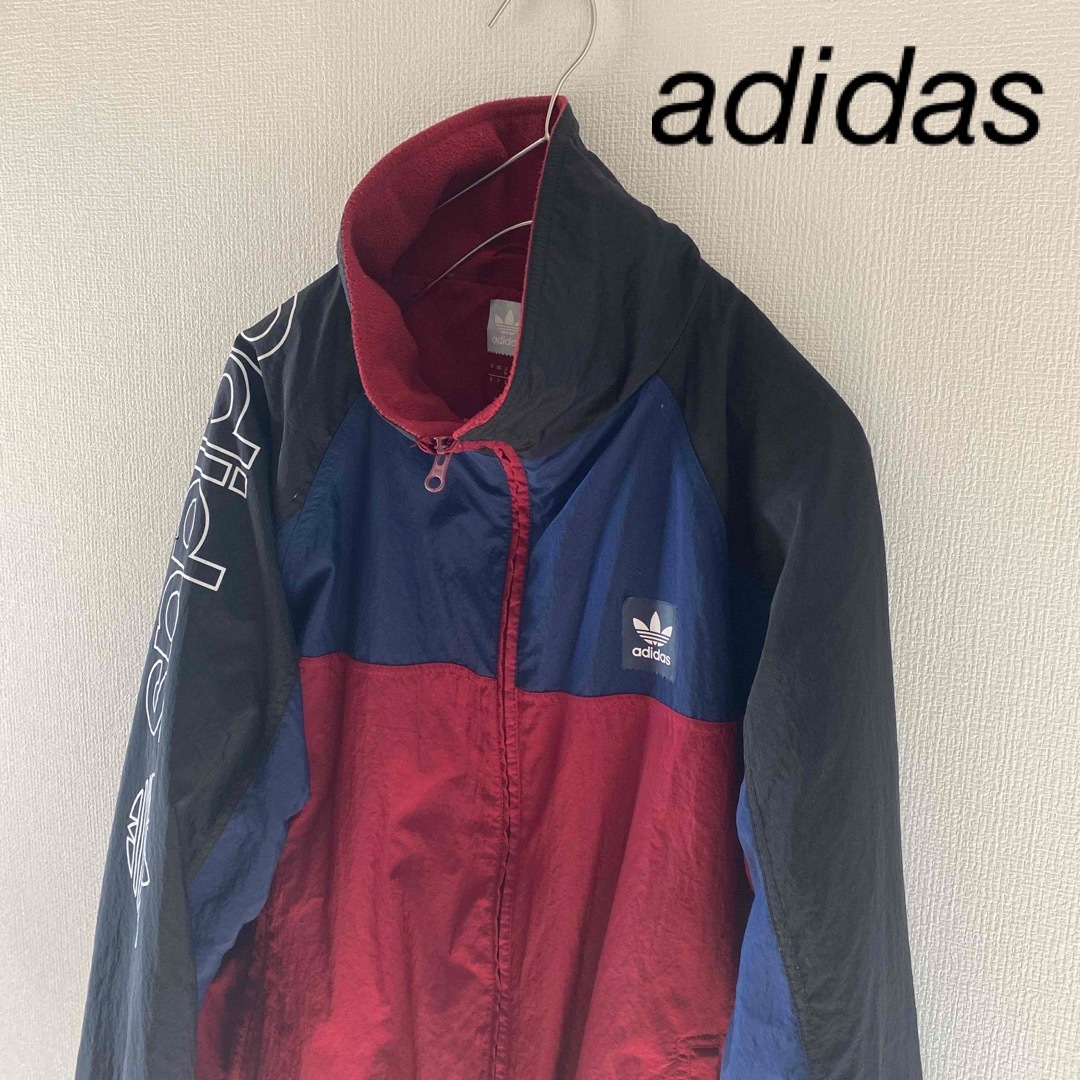 adidasアディダスブルゾンアウターメンズ長袖ネイビー赤ジャンパーmXL