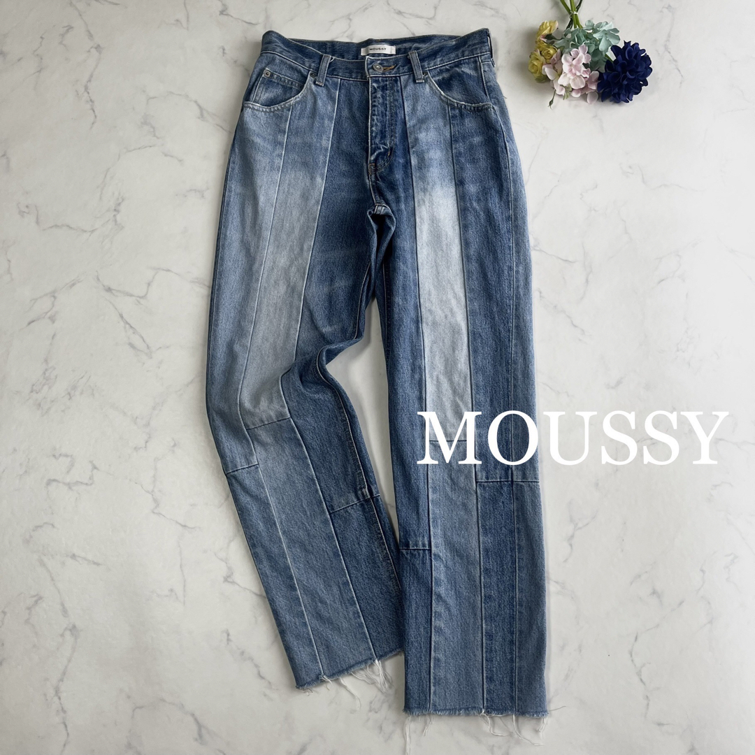 MOUSSY マウジー パッチワーク ストレートデニム カットオフ