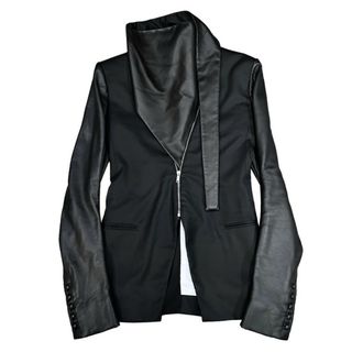 GARETH PUGH レザースカーフドッキングハイネックジップアップテーラードジャケット