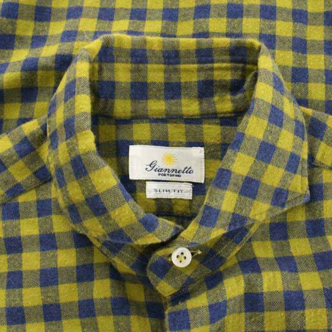 GIANNETTO ネルシャツ カジュアルシャツ 長袖 40 M 黄色 青の通販 by