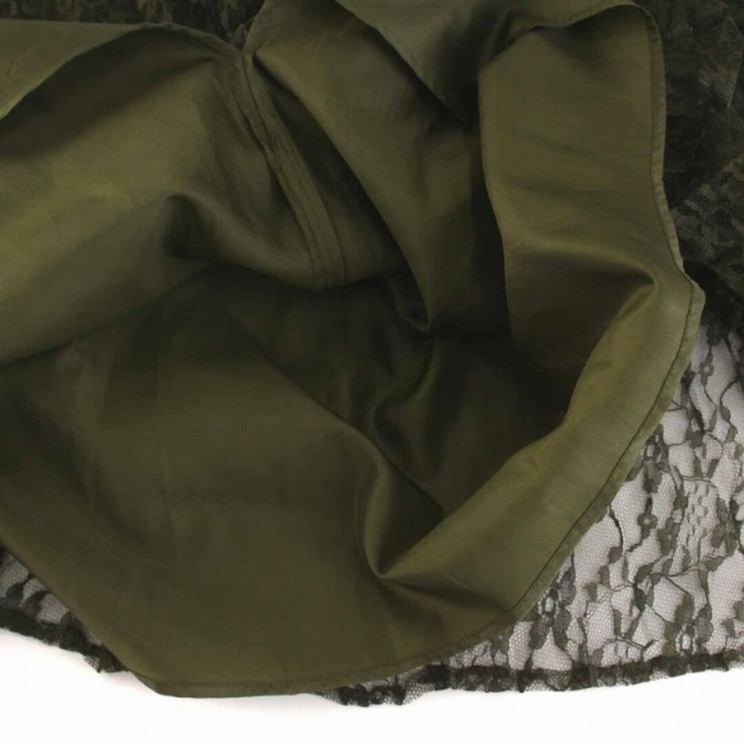 ルシェルブルー 総レース プリーツスカート 刺繍 38 M カーキ 緑 7