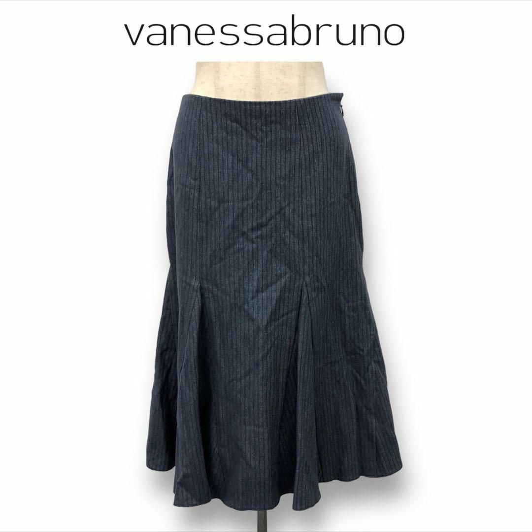 【送料無料】Vanessabruno スカート フレア ストライプ ウール 36