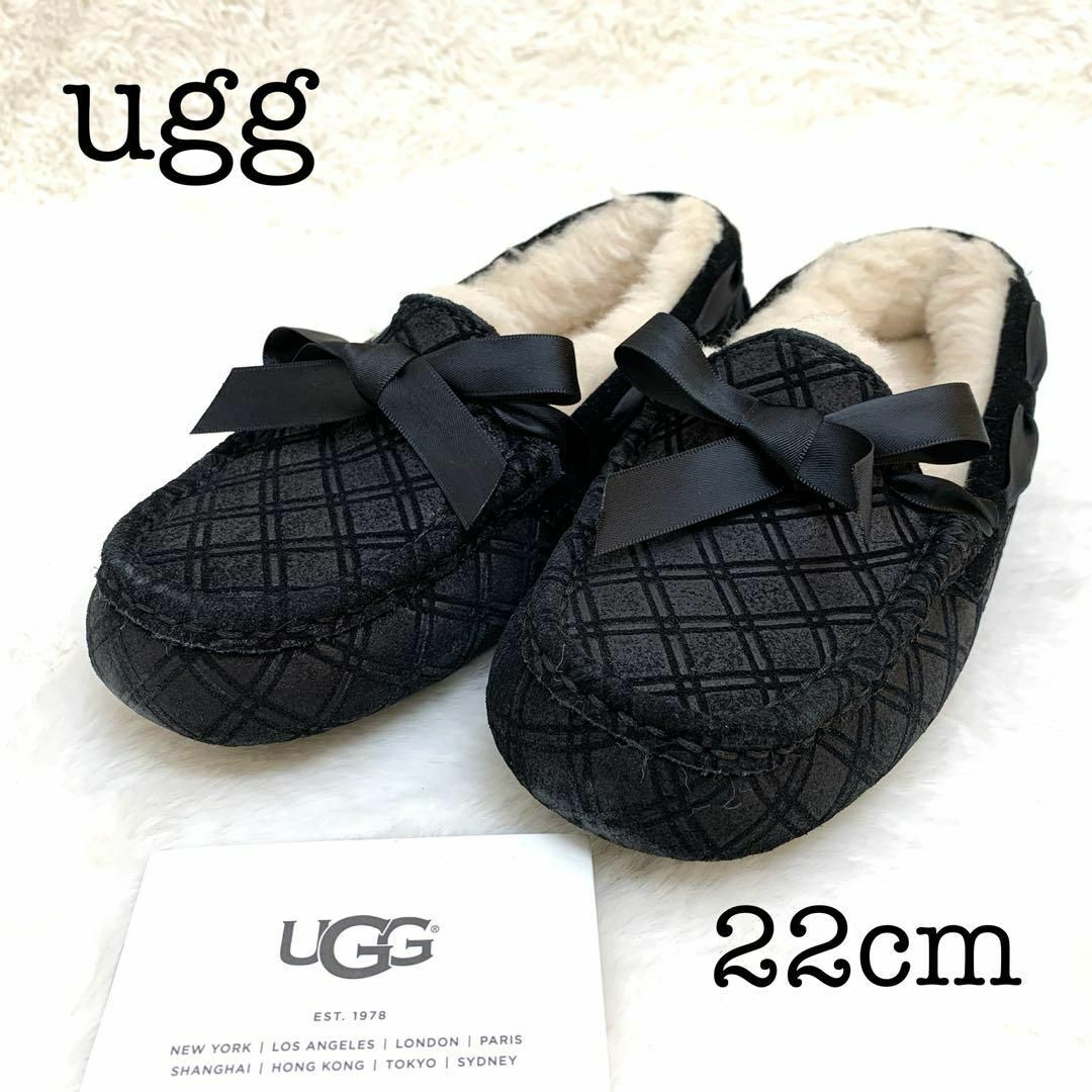 【超希少美品】UGG アグ ローファー モカシン 22cm 黒 ブラック i4