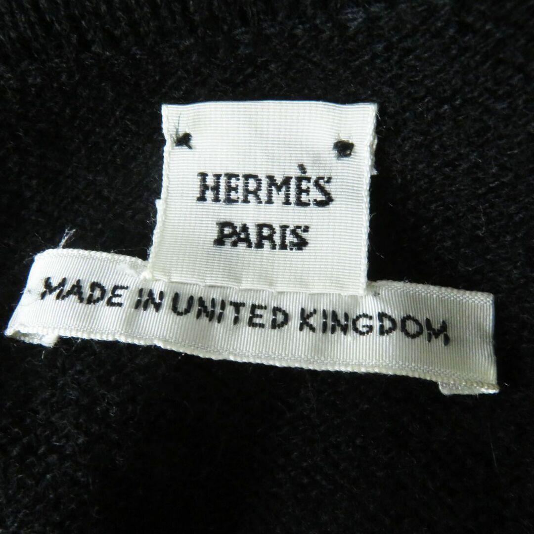 美品◎正規品 UK製 HERMES エルメス 20AW レディース Hリフト金具 カシミヤ100% Vネック ニットプルオーバー ブラック 黒 34 6