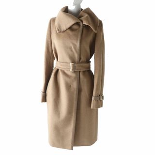 美品◎正規品 イタリア製 MaxMara マックスマーラ レディース キャメル100％ スタンドカラー 比翼ロングコート キャメル 40 白タグ