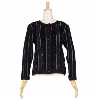 サンローラン(Saint Laurent)のイヴサンローラン Yves Saint Laurent ニット カーディガン ロングスリーブ スパンコール トップス レディース M ブラック(カーディガン)