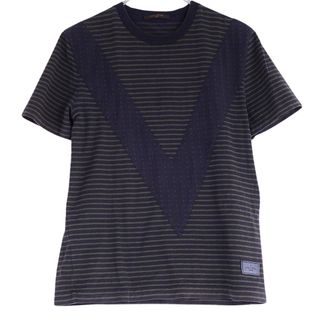 ルイヴィトン(LOUIS VUITTON)のルイヴィトン LOUIS VUITTON Tシャツ カットソー 半袖 ショートスリーブ ボーダー ロゴ コットン トップス メンズ XS ネイビー/グリーン(Tシャツ/カットソー(半袖/袖なし))