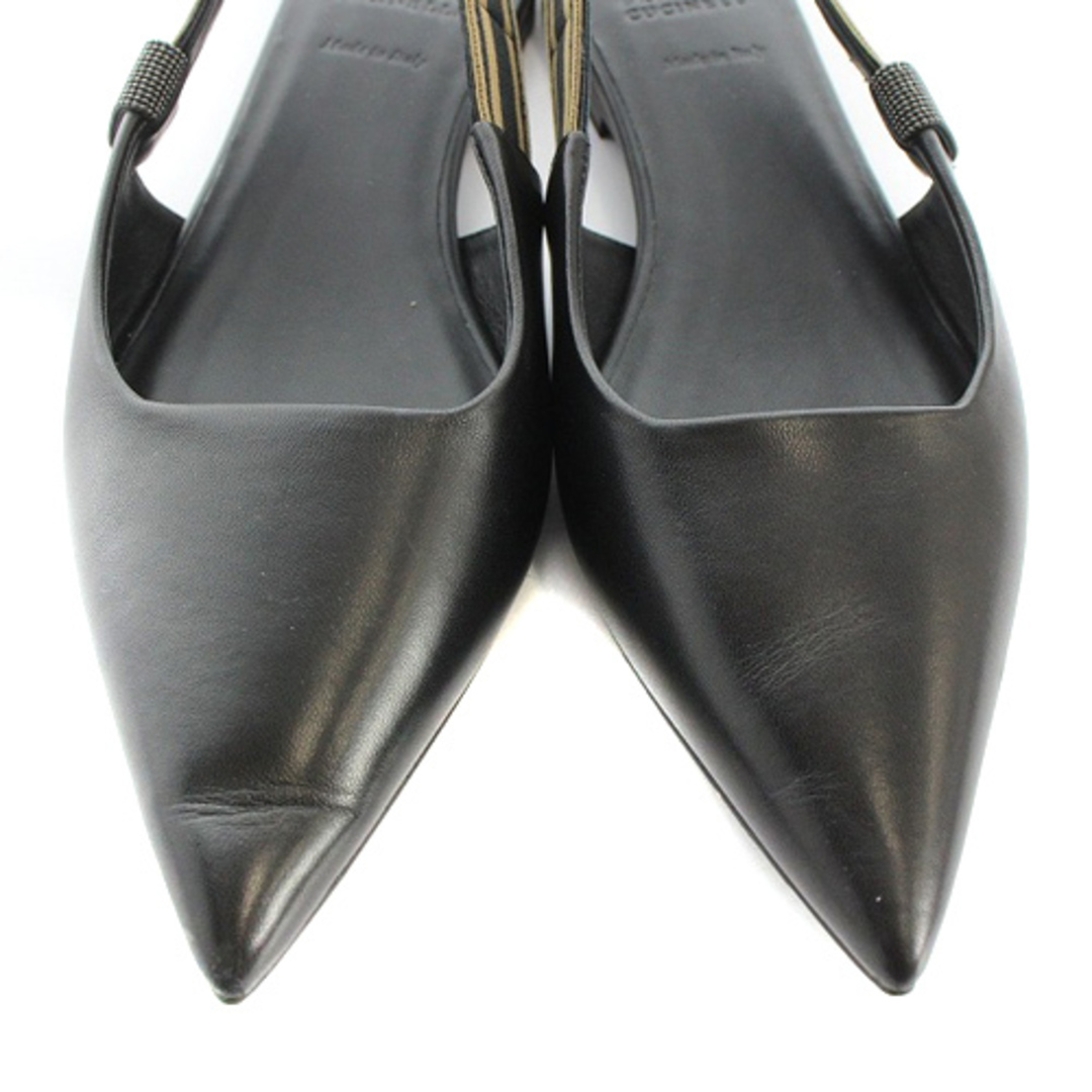 BRUNELLO CUCINELLI(ブルネロクチネリ)のブルネロクチネリ レザー ポインテッドトゥ 38 25cm 黒 レディースの靴/シューズ(ハイヒール/パンプス)の商品写真