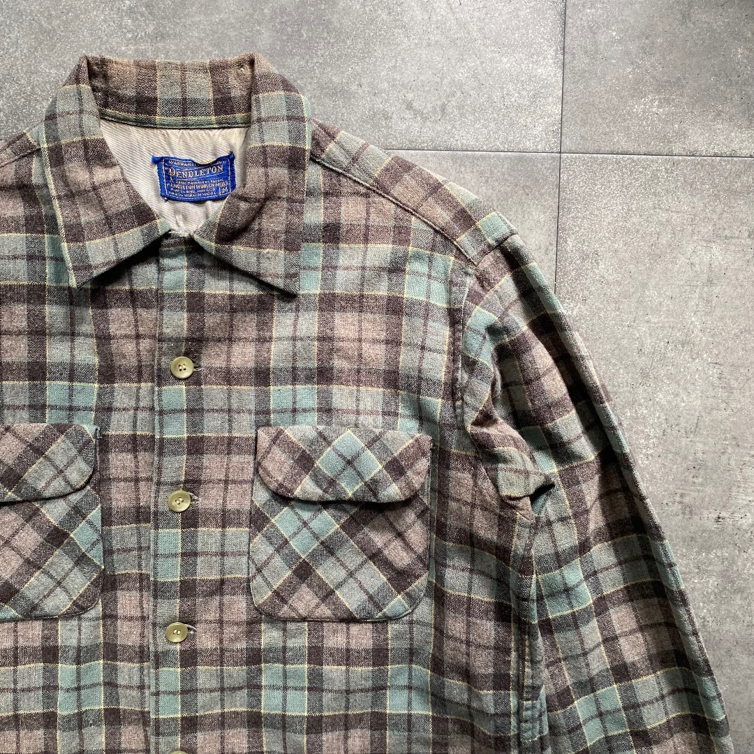 PENDLETON - 50s ペンドルトン ウールシャツ USA製 M オープンカラー