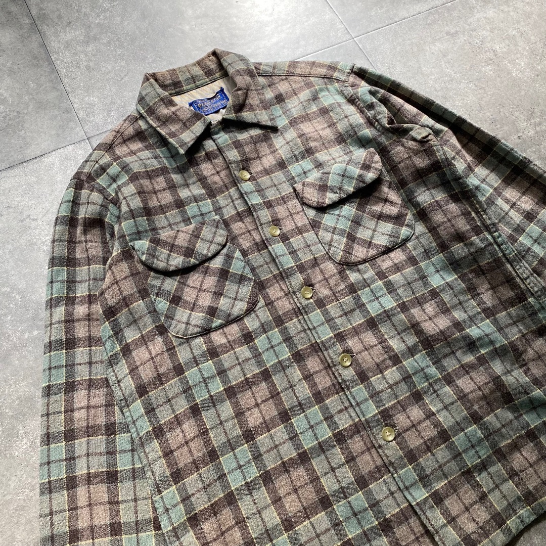 50s〜　PENDLETON ペンドルトン　オープンカラーシャツ　グリーン　M