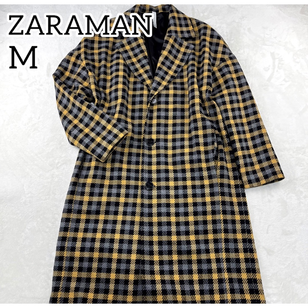 ZARA(ザラ)の✨極美品✨ZARAMAN ロングコート　お洒落　チェック柄　ブラック　M メンズのジャケット/アウター(チェスターコート)の商品写真