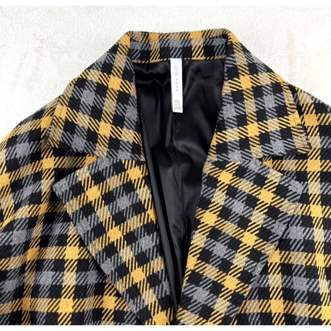 ZARA(ザラ)の✨極美品✨ZARAMAN ロングコート　お洒落　チェック柄　ブラック　M メンズのジャケット/アウター(チェスターコート)の商品写真