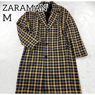 ザラ(ZARA)の✨極美品✨ZARAMAN ロングコート　お洒落　チェック柄　ブラック　M(チェスターコート)