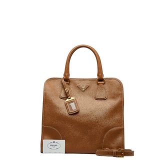 極美品 PRADA 2way ハンドバッグ ロック フォーマル 肩掛け ブラウン