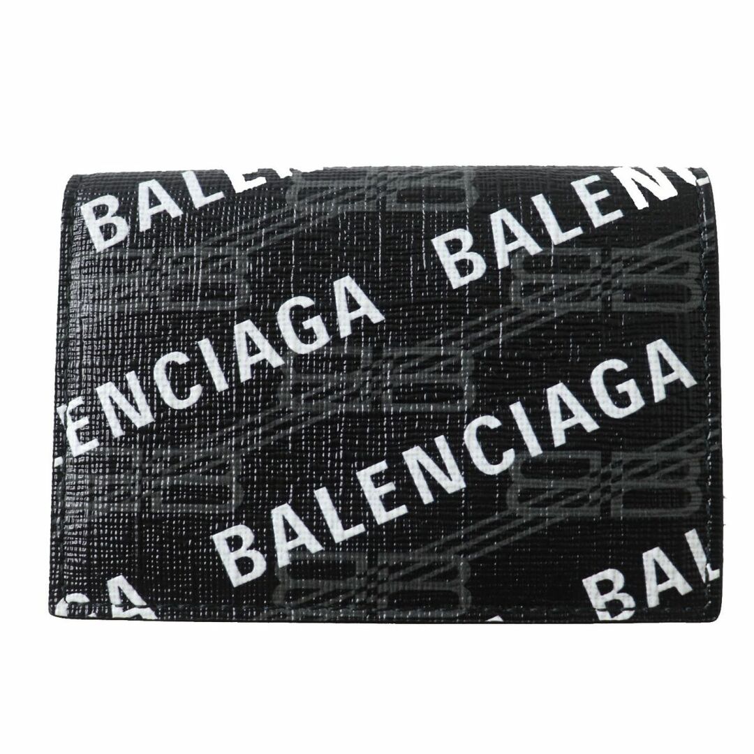 極美品◎イタリア製 BALENCIAGA バレンシアガ 594312 レディース コンパクトウォレット 3つ折り財布 総柄 黒×灰×白 箱・保管袋付き