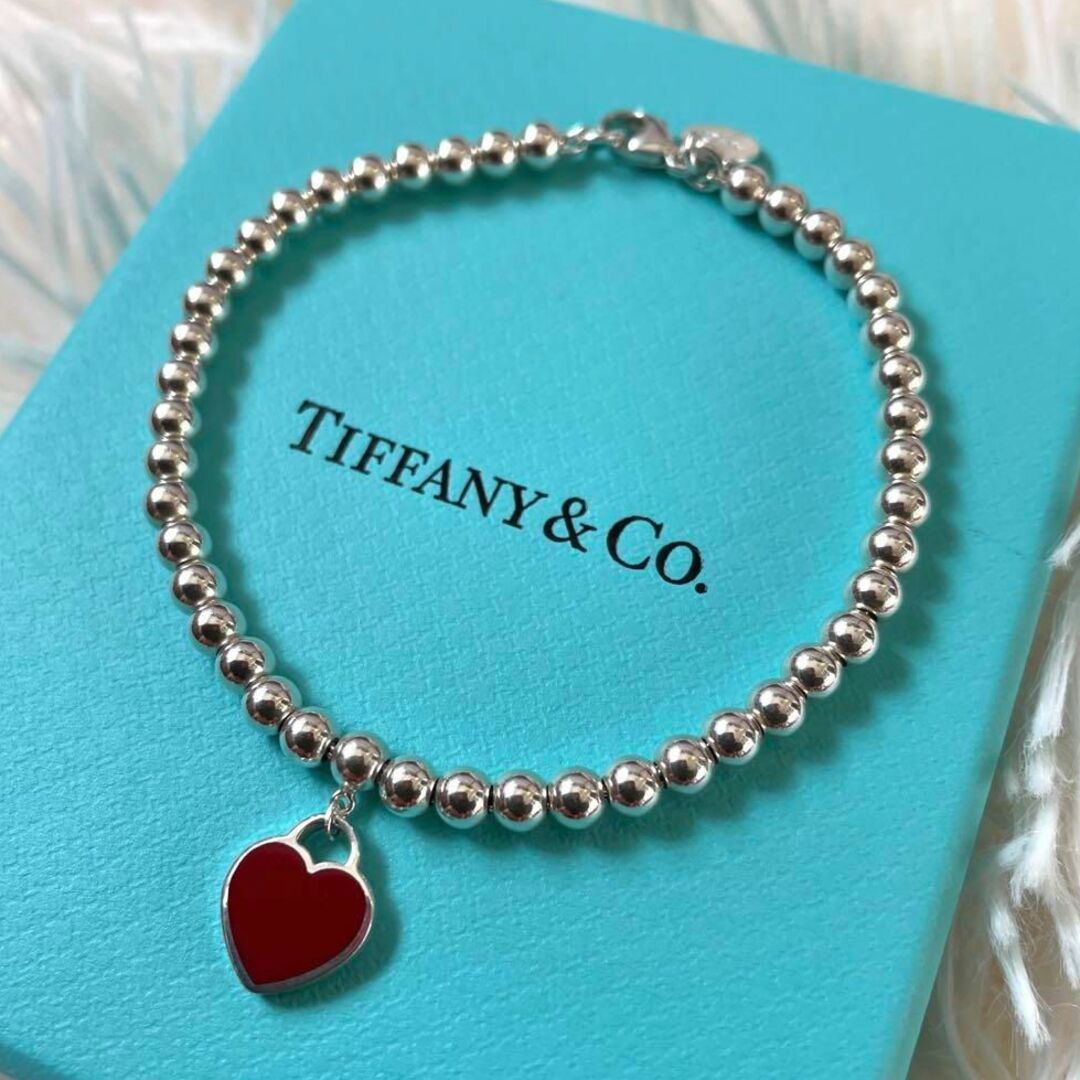 超美品&希少】TIFFANY&Co レッド ミニハート ビーズ ブレスレット-