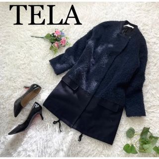 TELA - 希少♪TELA テラ/ファー切り替 ロングコート ネイビーの通販 by