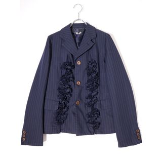 コムデギャルソン(COMME des GARCONS)のコムコムCOMME des GARCONSコムデギャルソン ポリ特殊加工フリル装飾3Bテーラードジャケット【XS】【LJKA72867】(その他)