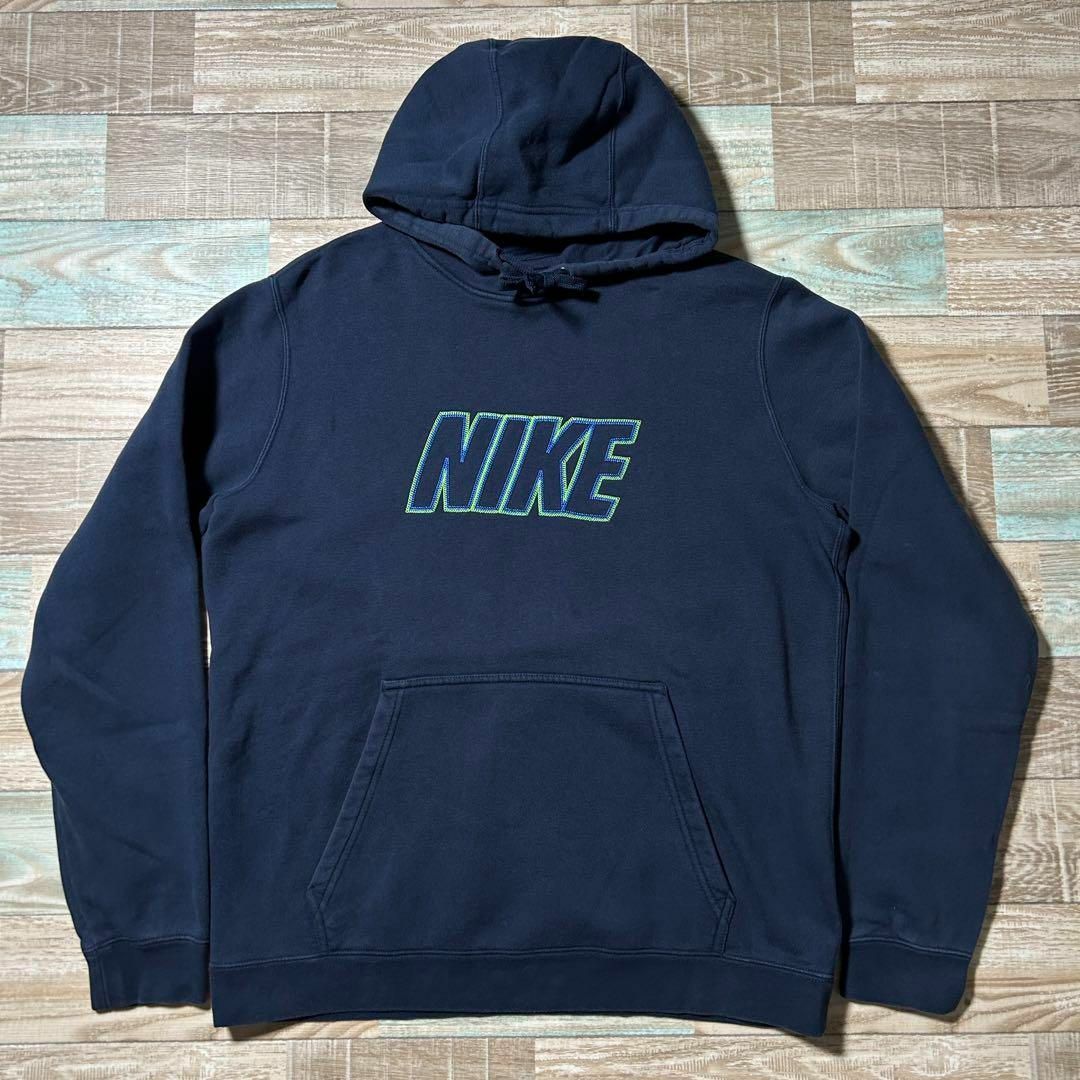 NIKE ナイキ パーカー プルオーバー フロント 刺繍ロゴ ネイビー L