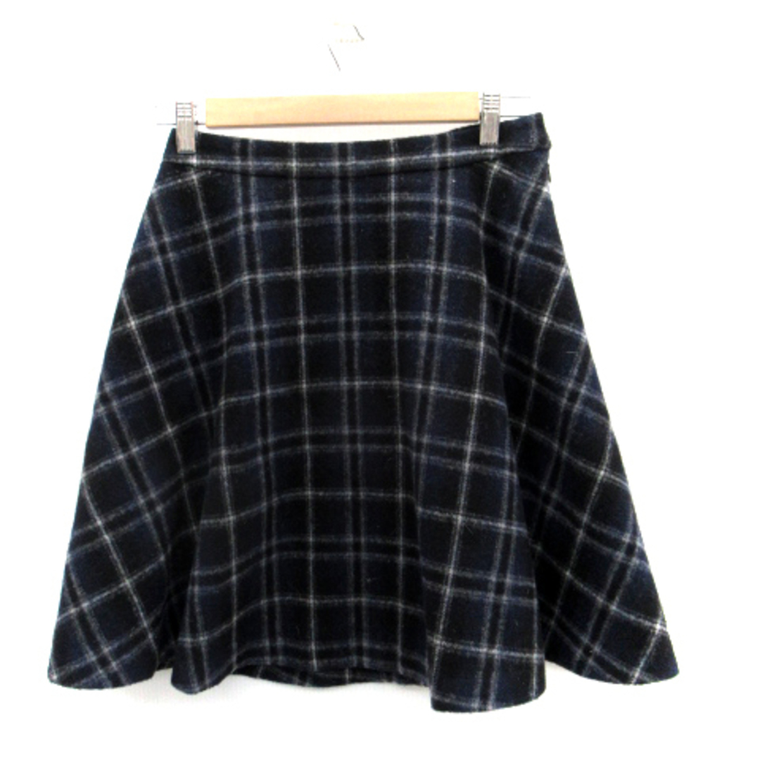 UNITED ARROWS(ユナイテッドアローズ)のユナイテッドアローズ フレアスカート ひざ丈 チェック柄 ウール 38 紺 レディースのスカート(ひざ丈スカート)の商品写真