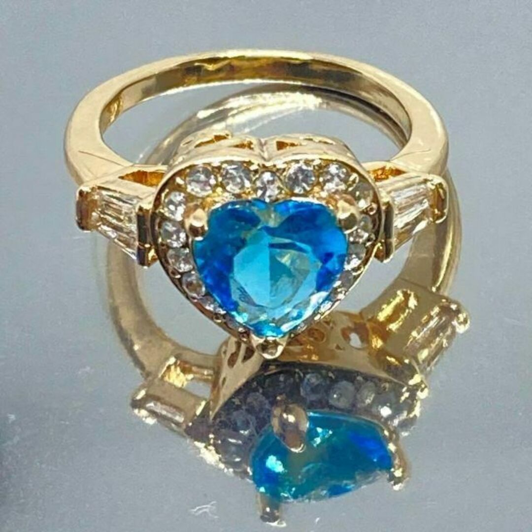 ゴールド リング ハート ジルコニア 指輪 おしゃれ かわいい サファイア 8号 レディースのアクセサリー(リング(指輪))の商品写真