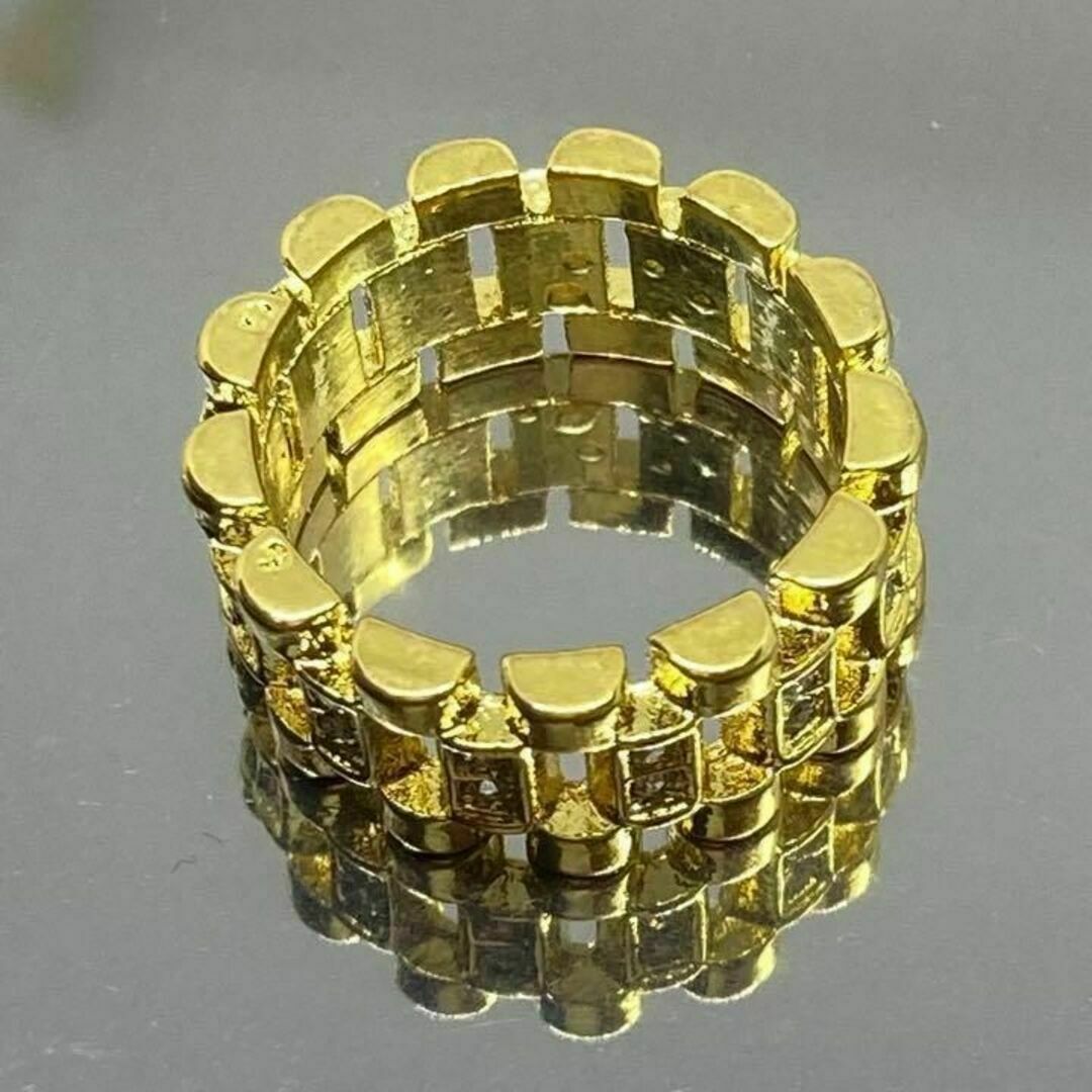 チェーン リング ゴールド ジルコニア 指輪 おしゃれ かっこいい 16号 メンズのアクセサリー(リング(指輪))の商品写真
