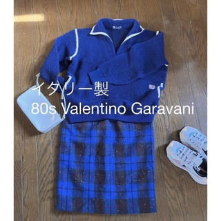 ヴァレンティノ(VALENTINO)のイタリー製 80s Valentino missV  チェックツイードスカート(ロングスカート)
