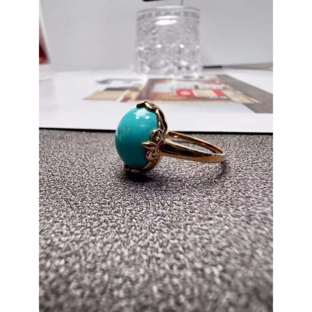 美品️K18 トルコ石リング - レディース 美品️K18 トルコ石リング - レディース
