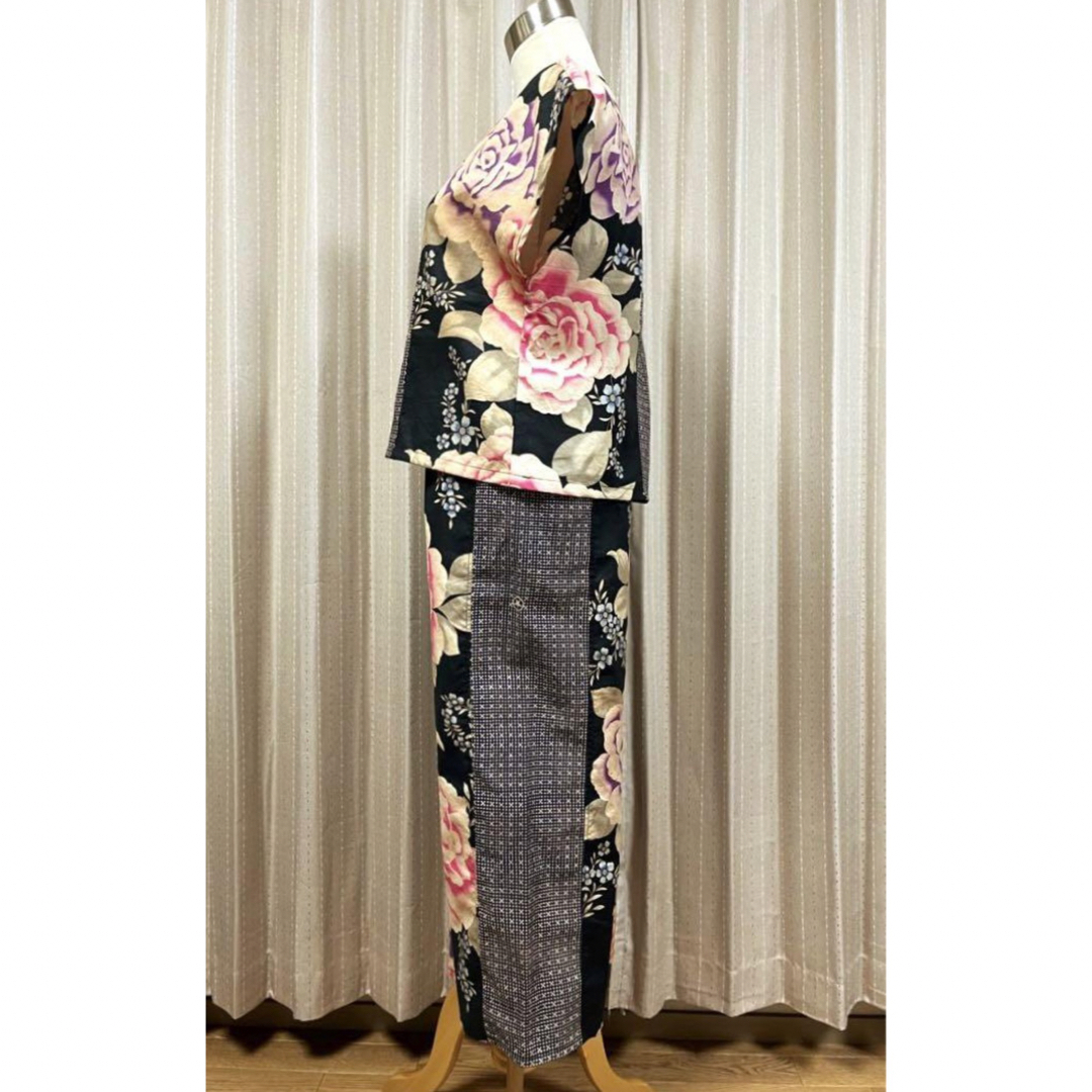 浴衣リメイク 柿渋染め 古布 セットアップ 着物リメイク ハンドメイド