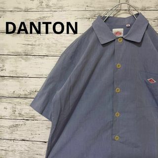 ダントン(DANTON)のDANTON コットンポプリン半袖ワイドシャツ ブルー ロゴ ワンポイント 人気(シャツ)