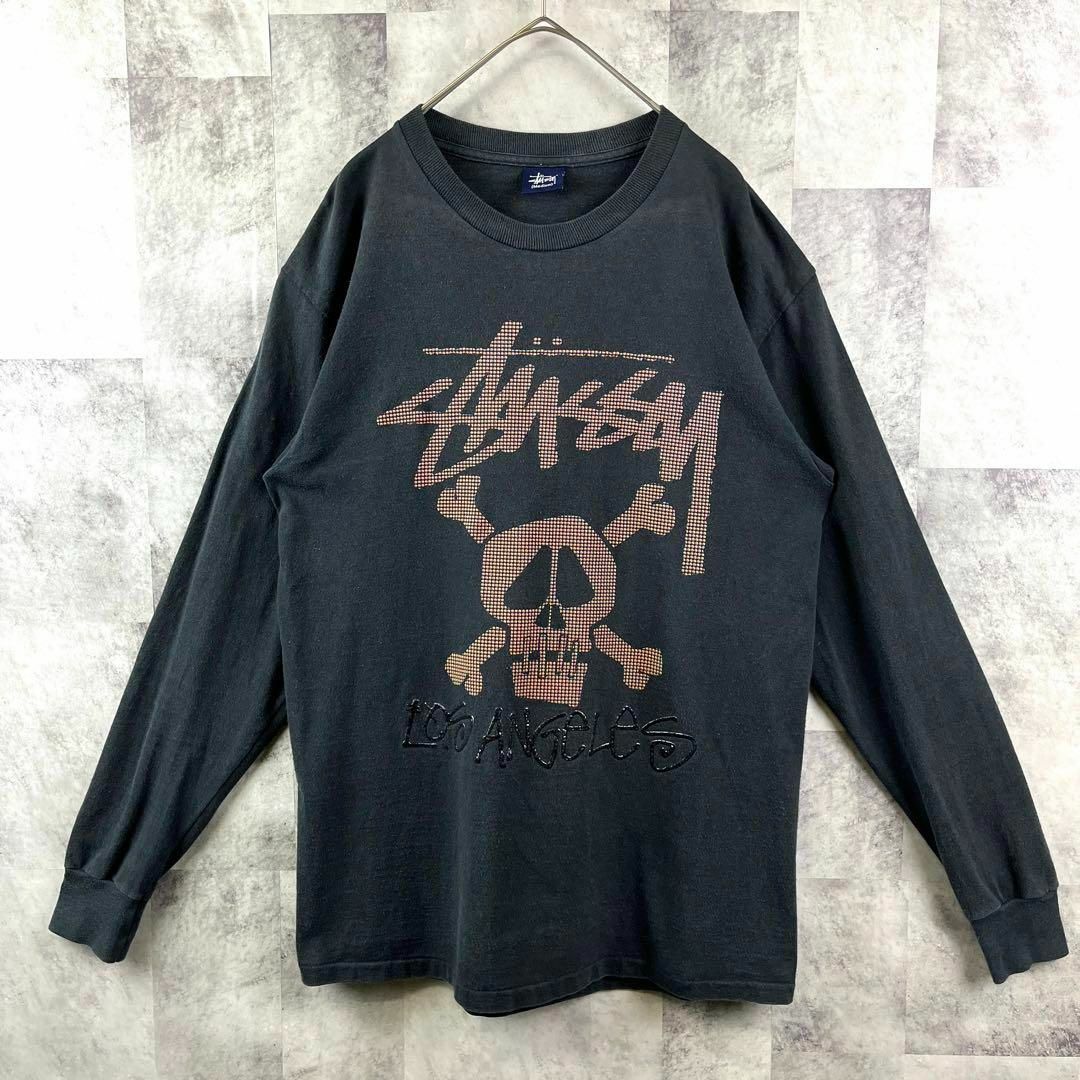 90s オールドステューシー 紺タグ ロンT センターロゴ スカルプリント M 【USA製】紺タグ 90s stussy ロンT L
