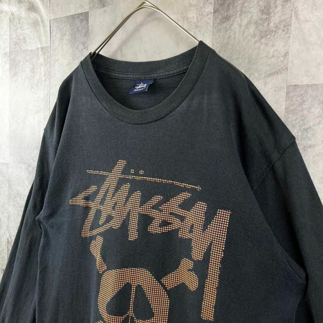90s オールドステューシー 紺タグ ロンT センターロゴ スカルプリント M 【USA製】紺タグ 90s stussy ロンT L
