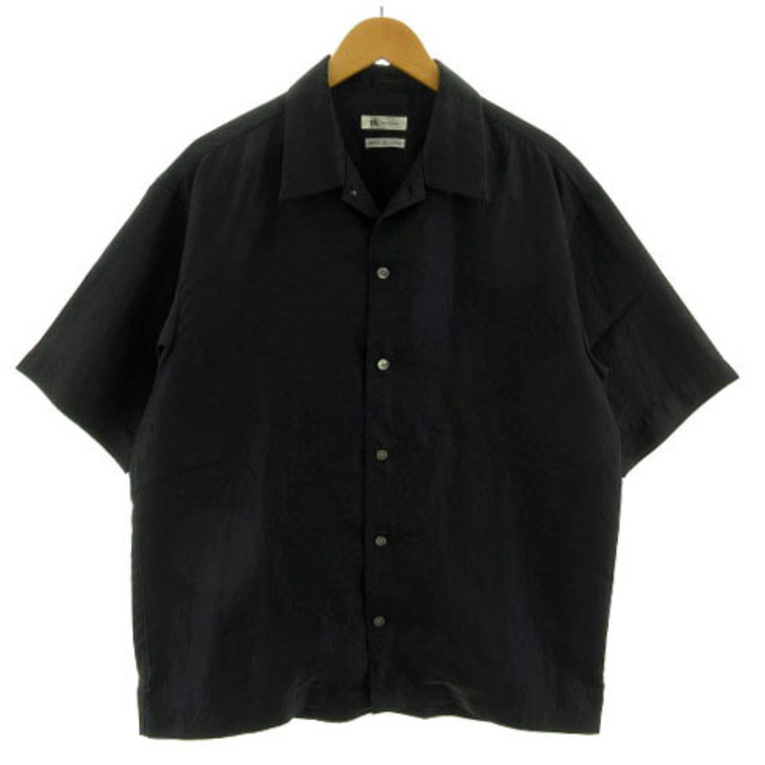 タケオキクチ シャツ オープンカラー 半袖 シャイニー 光沢 日本製 黒 L