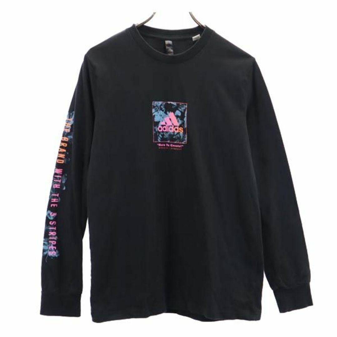 adidas(アディダス)のアディダス プリント 長袖 Tシャツ M ブラック adidas ロンT ロゴ メンズ 古着 【231023】 メール便可 メンズのトップス(Tシャツ/カットソー(七分/長袖))の商品写真