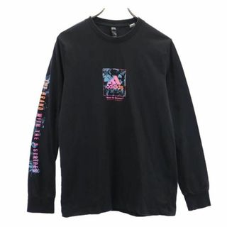 アディダス(adidas)のアディダス プリント 長袖 Tシャツ M ブラック adidas ロンT ロゴ メンズ 古着 【231023】 メール便可(Tシャツ/カットソー(七分/長袖))