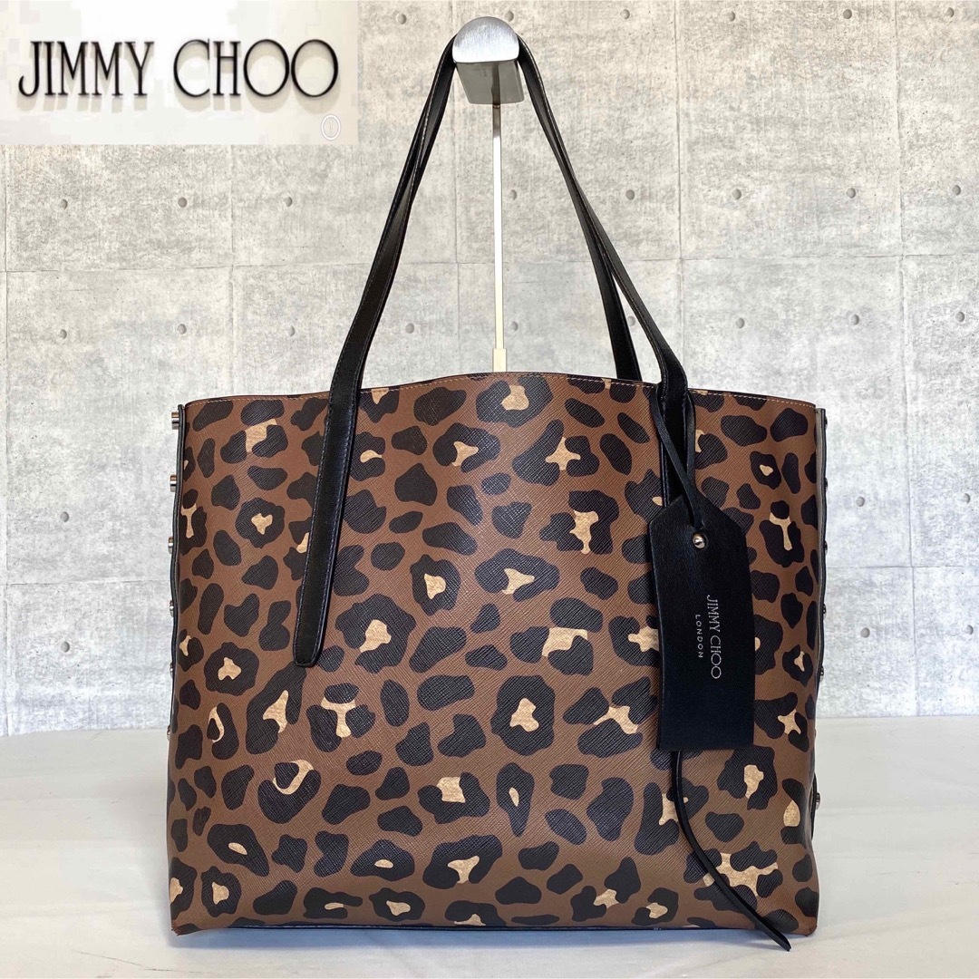 【良品】JIMMY CHOO TWIST レオパード×ブラック A4トートバッグ