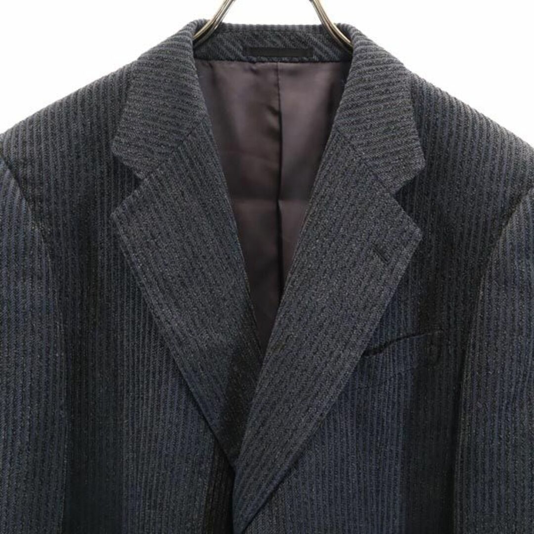 ランバン 長袖 日本製 シルク100% テーラードジャケット T46-54 黒×青系 LANVIN メンズ 古着 【231023】