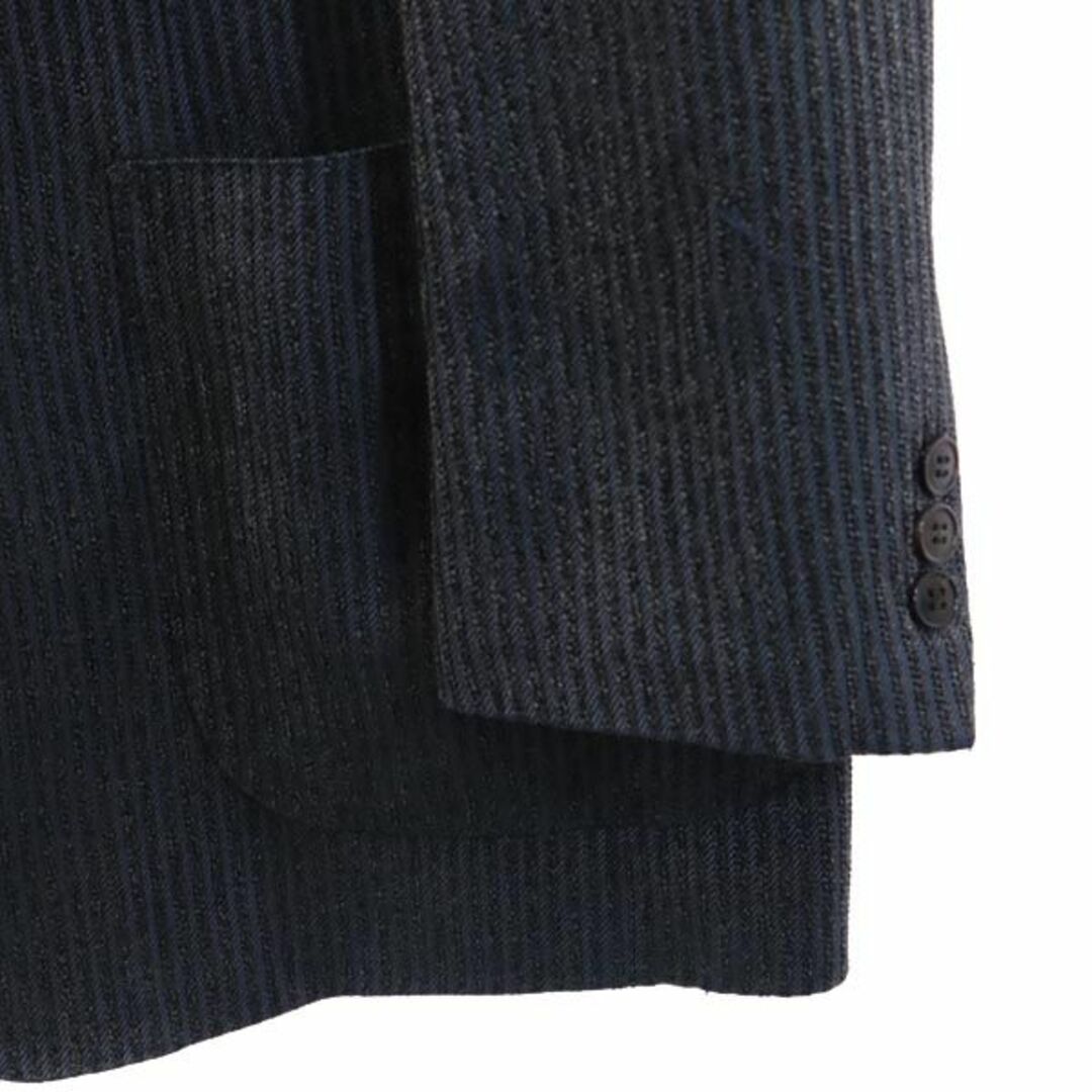 ランバン 長袖 日本製 シルク100% テーラードジャケット T46-54 黒×青系 LANVIN メンズ 古着 【231023】