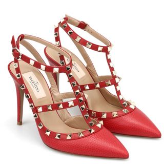 ヴァレンティノ(VALENTINO)のVALENTINO  ヴァレンティノ スタッズパンプス ヒール 赤(ハイヒール/パンプス)