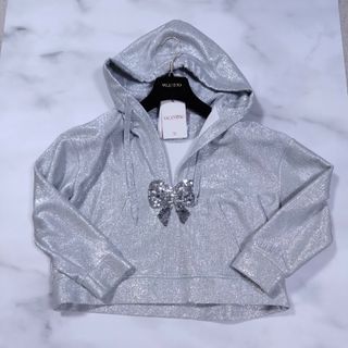 美品 ヴァレンチノ レーストリムリボン パーカー レディース 黒 フーディー Valentino