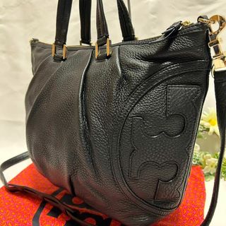 トリーバーチ(Tory Burch)の【極美品】トリーバーチ 2way ショルダーバッグ 黒 レザー シボ革 肩掛け(ショルダーバッグ)