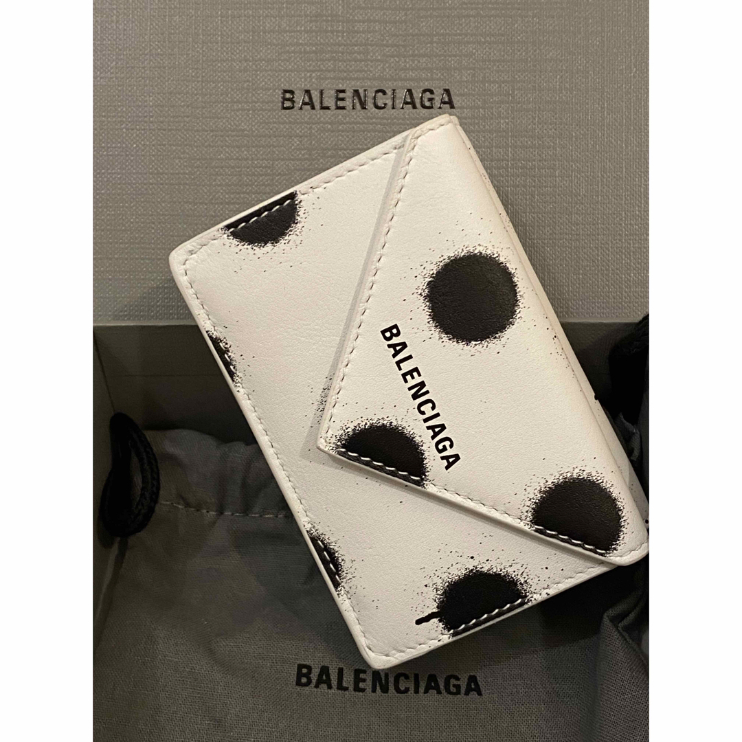 バレンシアガ BALENCIAGA 三つ折り財布 ホワイト ドット 水玉