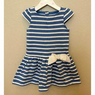 プチバトー(PETIT BATEAU)の【美品】 プチバトー ブルー ボーダー ワンピース マリニエール 3才 95cm(ワンピース)