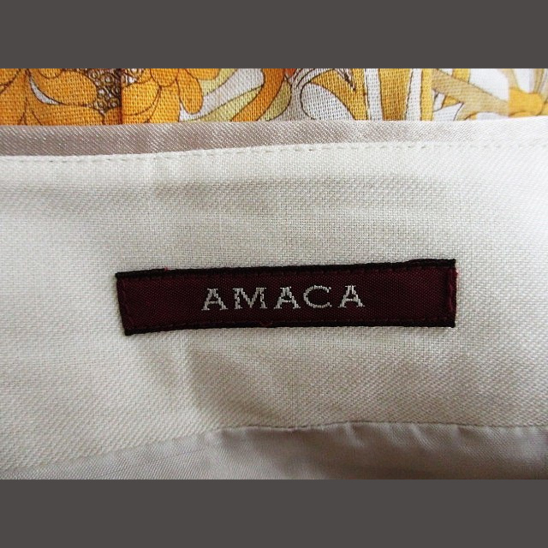 AMACA(アマカ)のアマカ AMACA フレアスカート ひざ丈 花柄 オレンジ 白 ベージュ 36 レディースのスカート(ひざ丈スカート)の商品写真