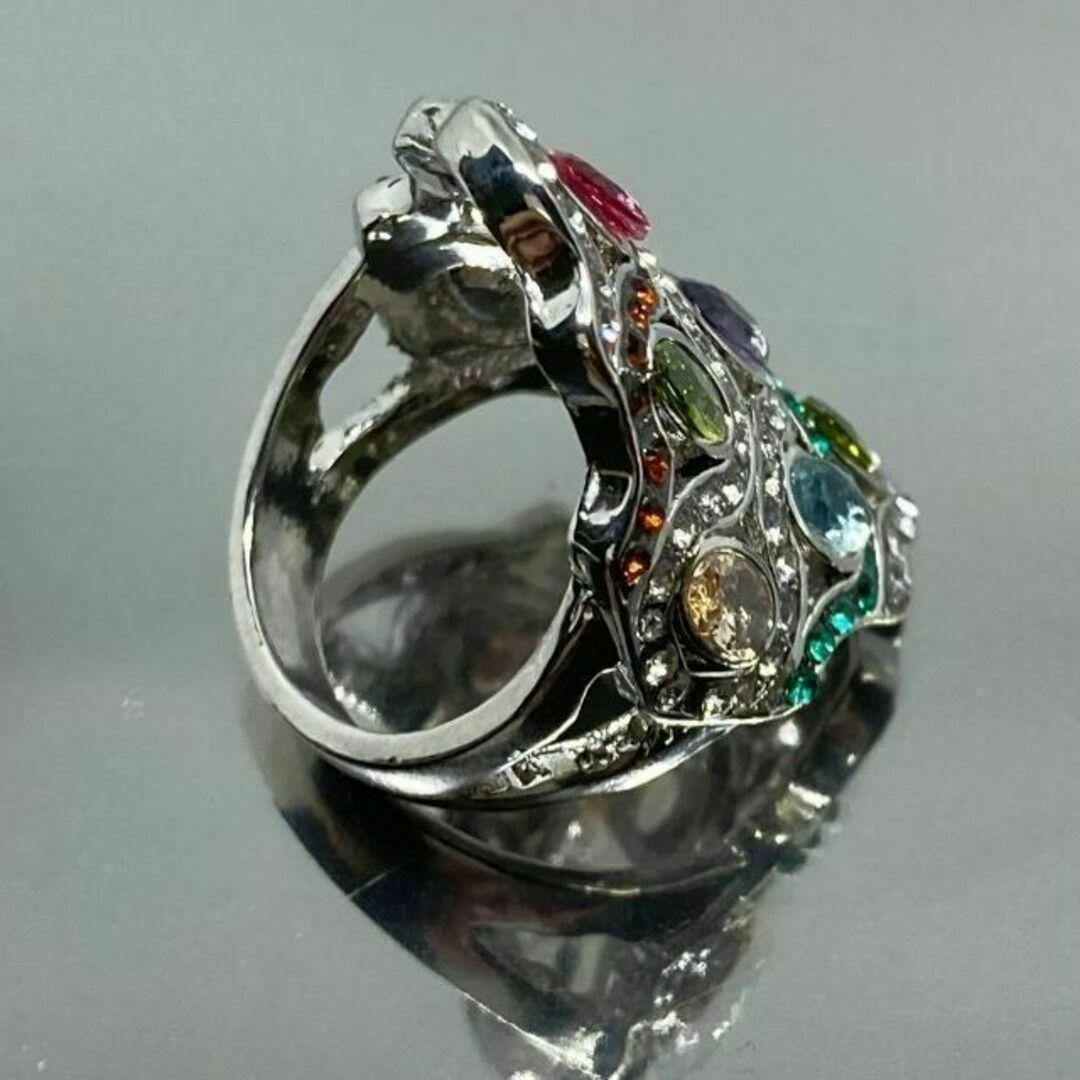 フラワー マルチカラー 虹 リング シルバー ジルコニア 指輪 12号 レディースのアクセサリー(リング(指輪))の商品写真