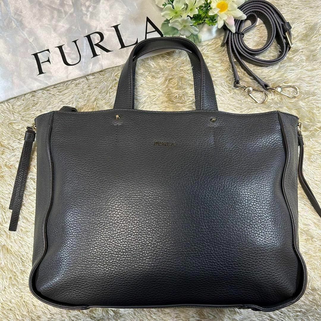 美品 FURLA フルラ レザー ハンドバッグ グレー