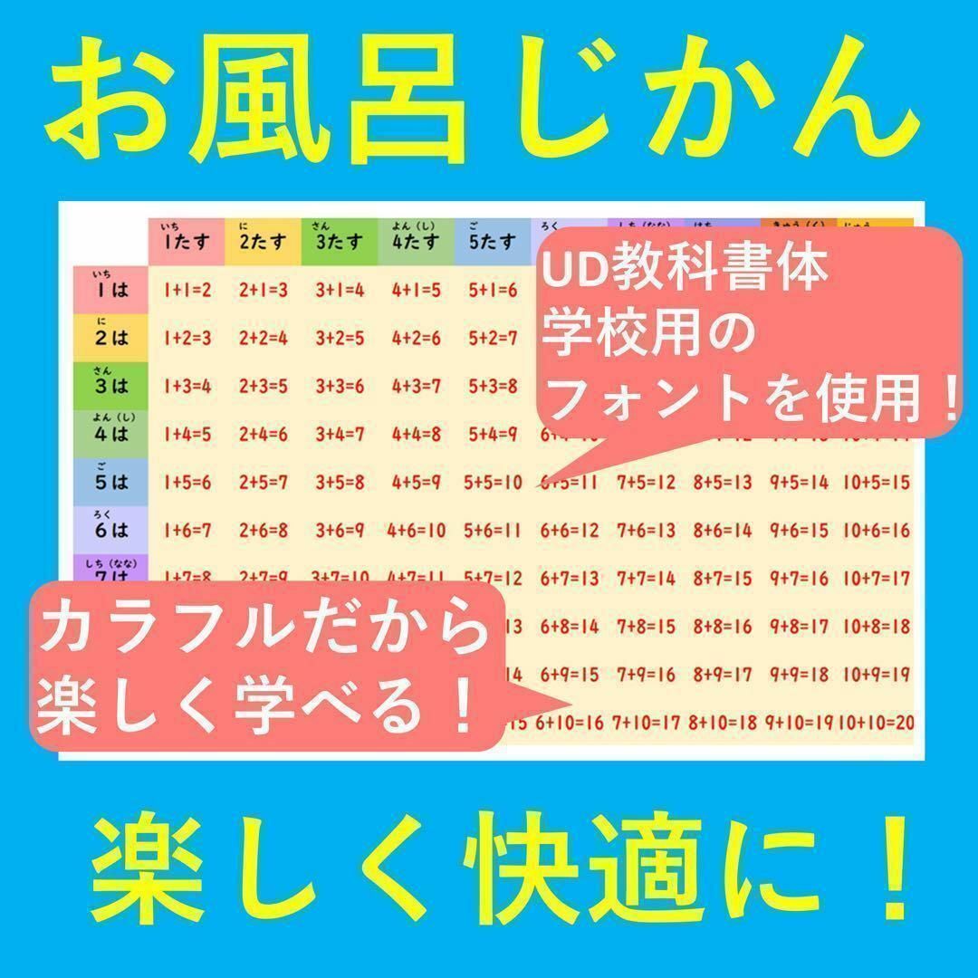 お風呂で楽しい！たしざんマスター表 足し算一覧表 たしざんポスター 足し算早見表 キッズ/ベビー/マタニティのおもちゃ(お風呂のおもちゃ)の商品写真