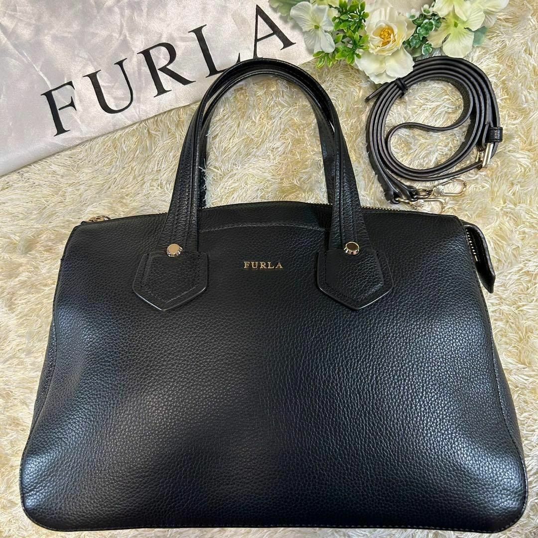 【美品】FURLA ジャダ 2way ハンドバッグ レザー ロゴ金具 グレージュ